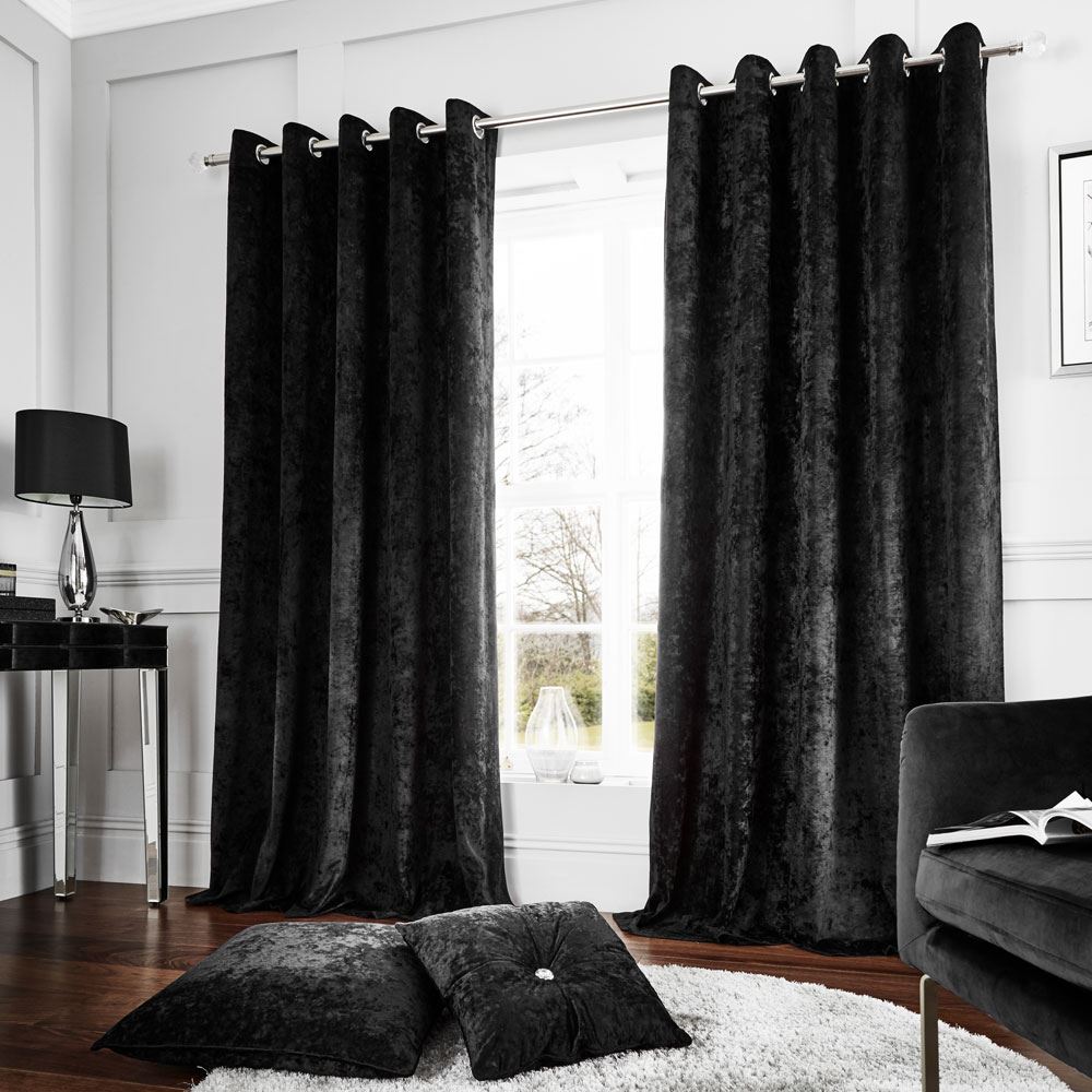 Catherine Lansfield Crushed Velvet Lined Eyelet Curtains