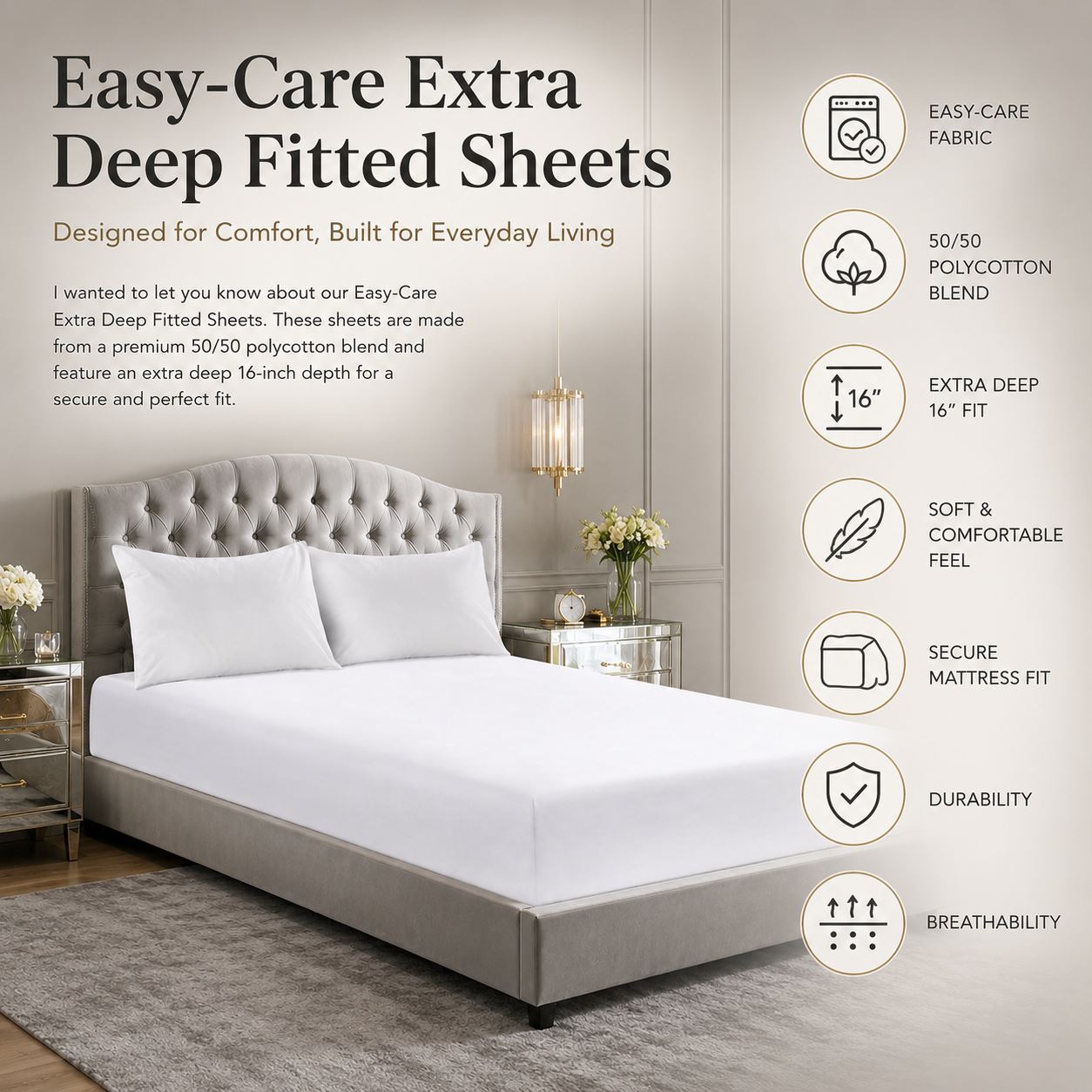 Night Zone Easy-care extra deep fitted sheets