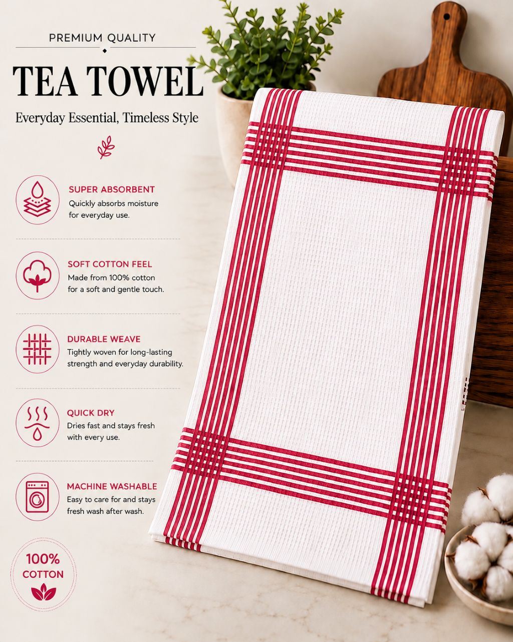 Night Zone Waffle Tea Towels 2 Pack, 100% Cotton