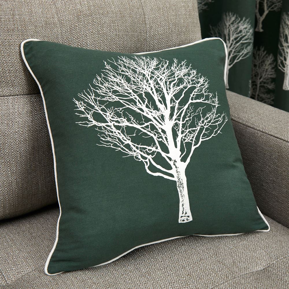 Fusion Woodland Trees Print 100% Cotton Cushion Cover