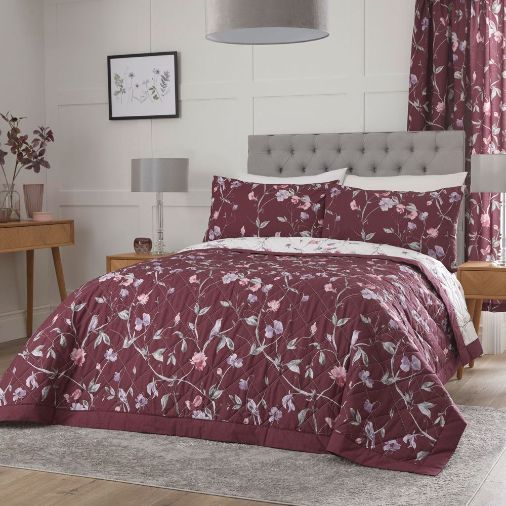 Dreams & Drapes Sweet Pea Floral Print Quilted Bedspread