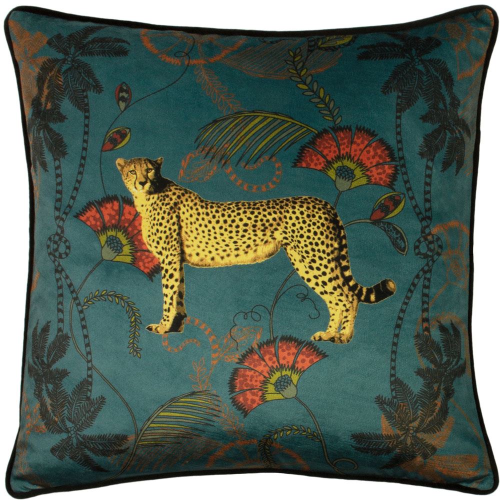 Paoletti Tropica Cheetah Velvet Piped Edge Cushion Cover