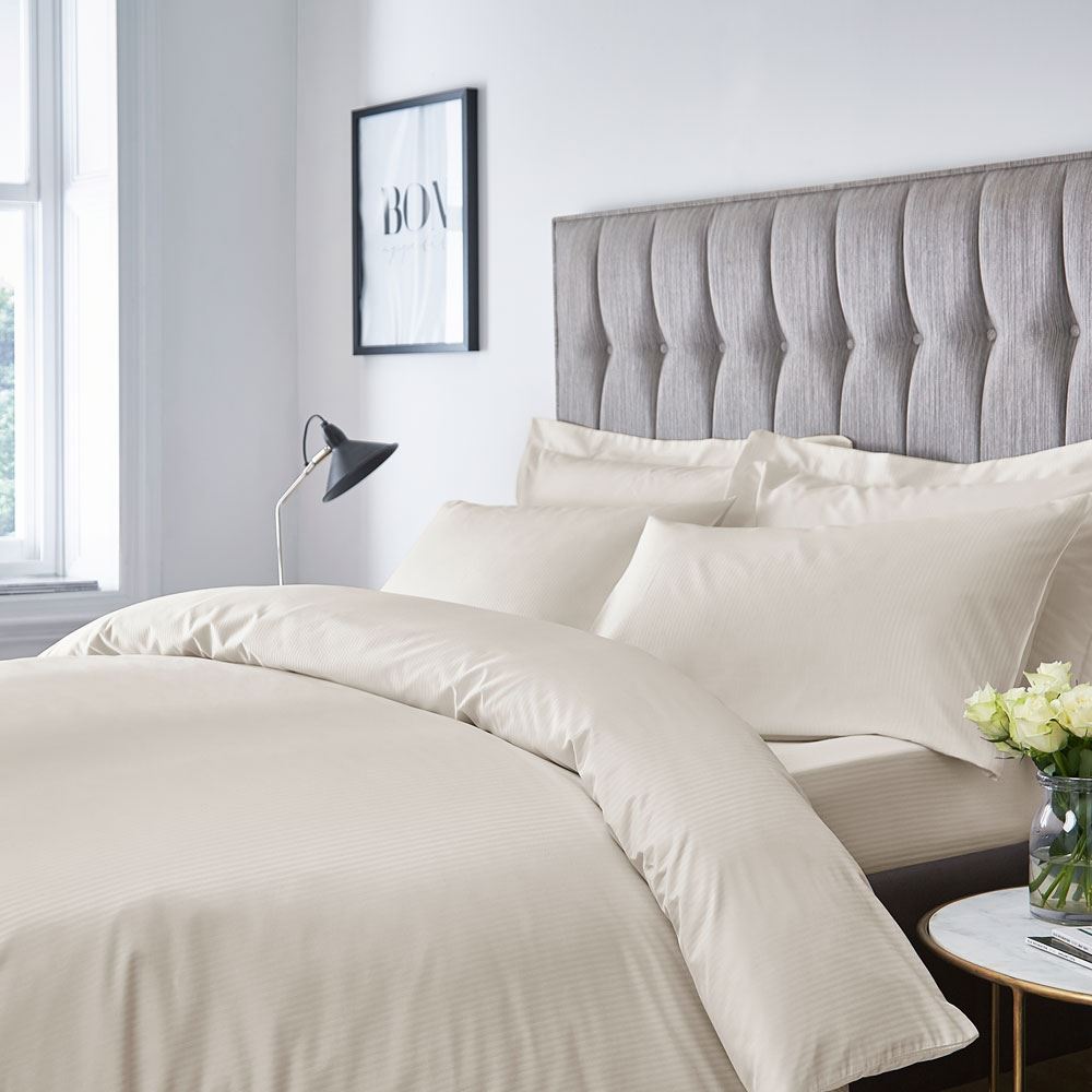 Catherine Lansfield Platinum Satin Stripe 300 Thread Count Duvet Cover Set