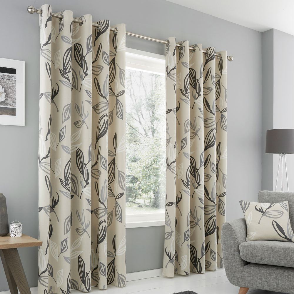 Fusion Ensley Botanical Print 100% Cotton Eyelet Lined Curtains