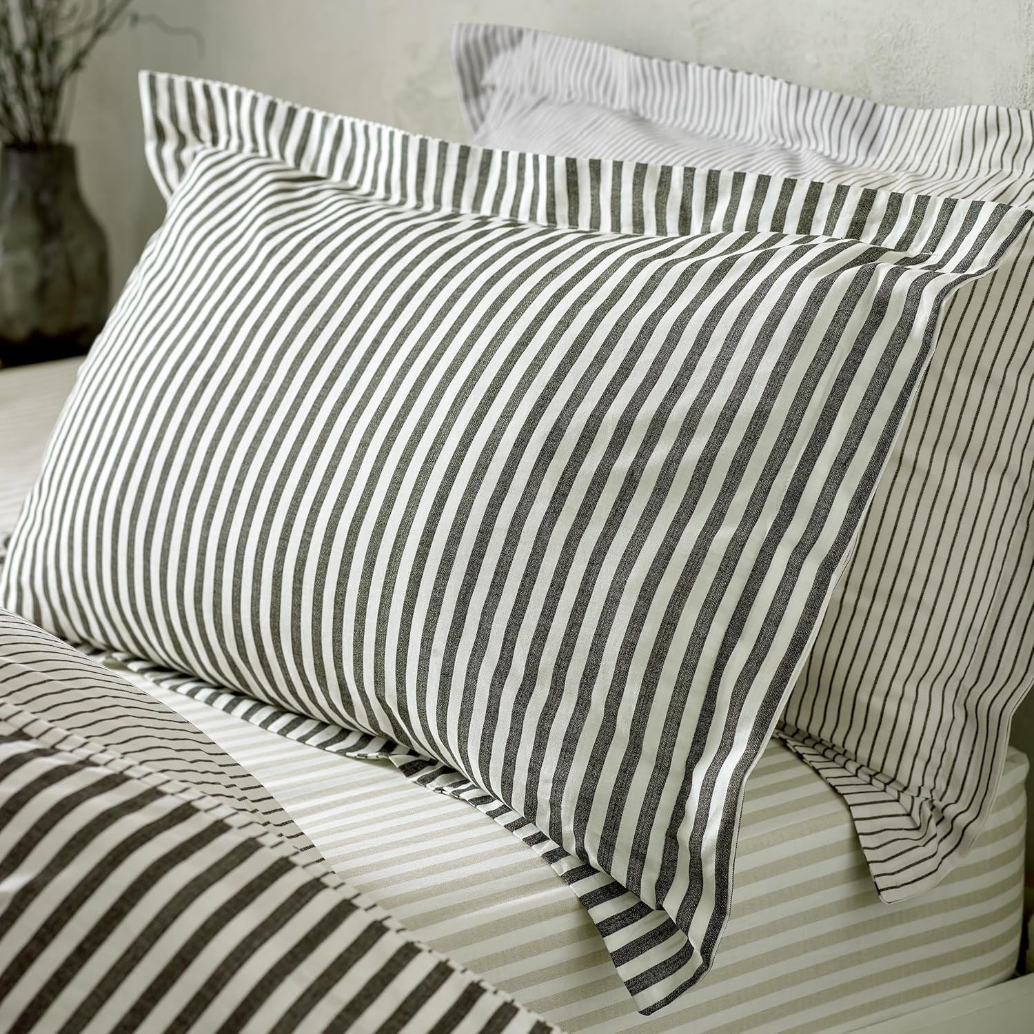 The Linen Yard Hebden Stripe Melange Print 100% Cotton Oxford Pillowcase