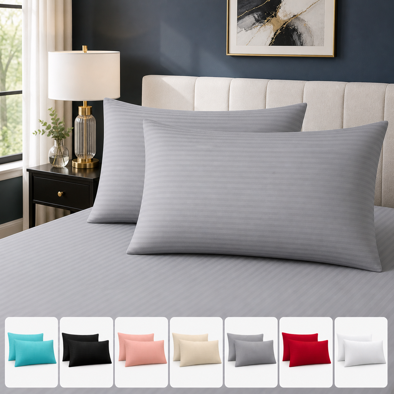 Night Zone Satin Stripe 100% Cotton 250 Thread Count Housewife Pillow Case