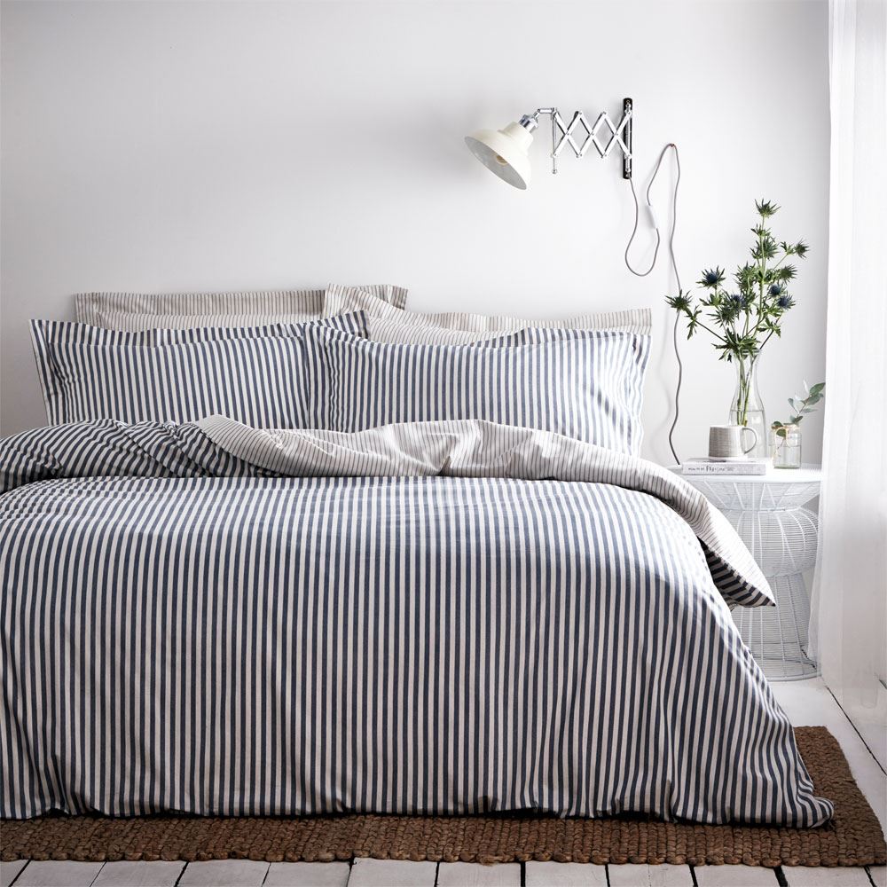 The Linen Yard Hebden Stripe Melange Print 100% Cotton Reversible Duvet Cover Set