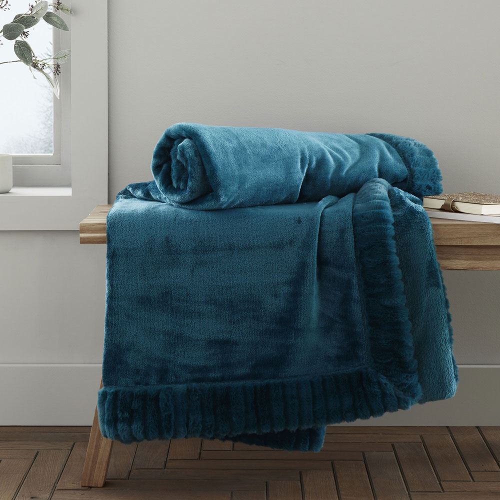 Catherine Lansfield Velvet And Faux Fur Fringed Throw
