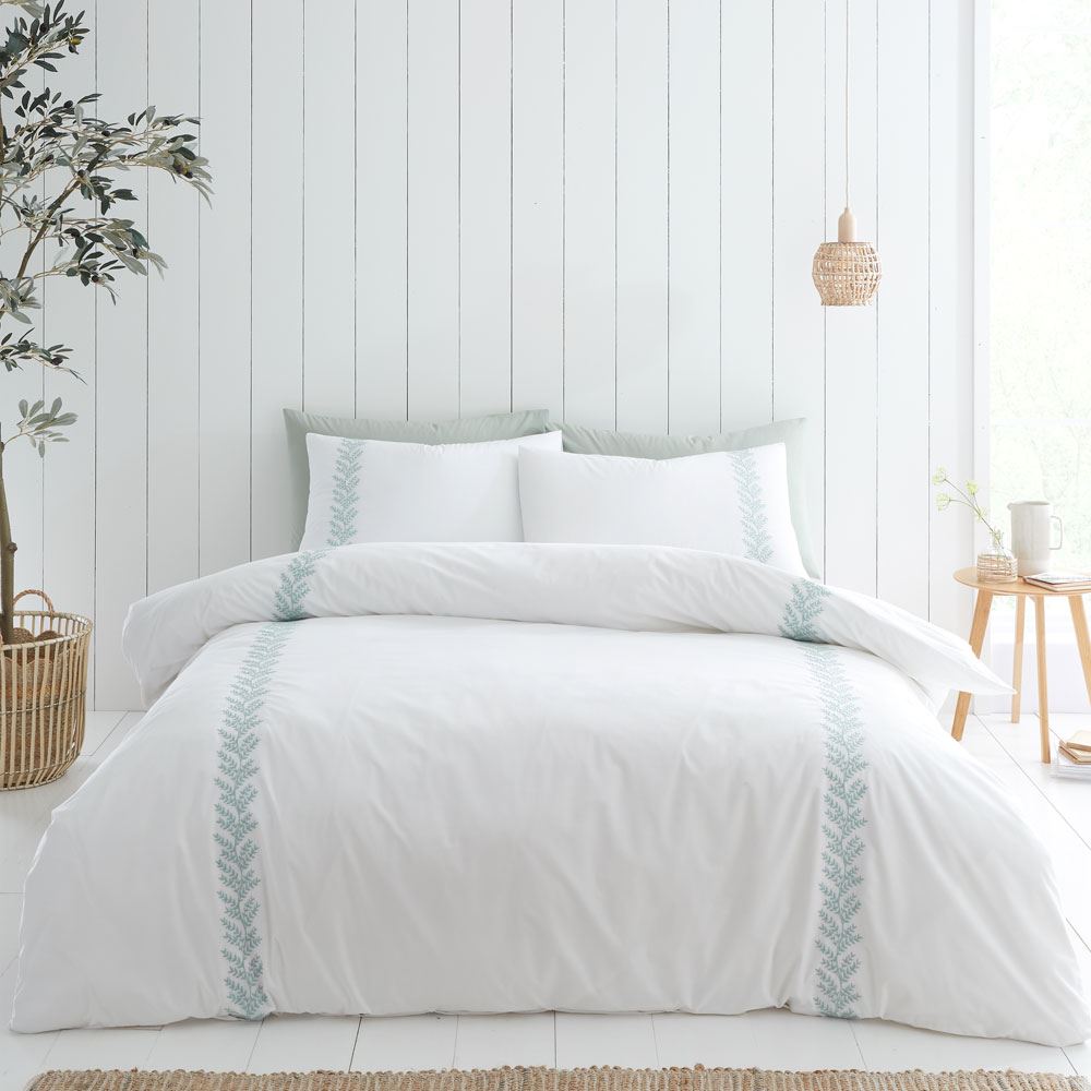 Bianca Embroidery Leaf 100% Cotton 180 Thread Count Duvet Cover and Pillowcase Set