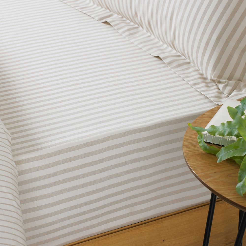 The Linen Yard Hebden Stripe Melange Print 100% Cotton Fitted Sheet