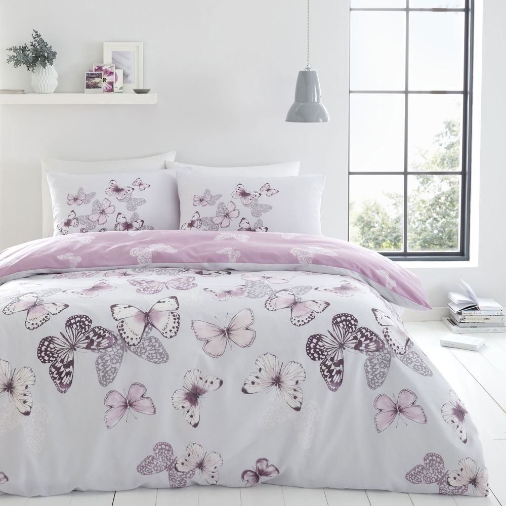 Catherine Lansfield Scatter Butterfly Cotton Rich Easy Care Duvet Cover Set