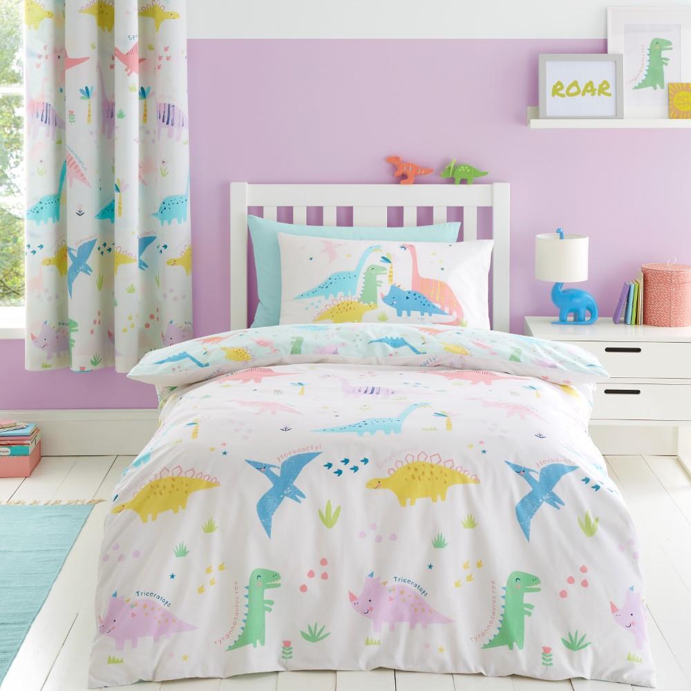 Catherine Lansfield Dinosaur Friends Reversible Junior Duvet Cover Set with Pillowcase Natural