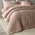 Catherine Lansfield Lennon Stripe Seersucker Quilted 220x220cm Bedspread Clay