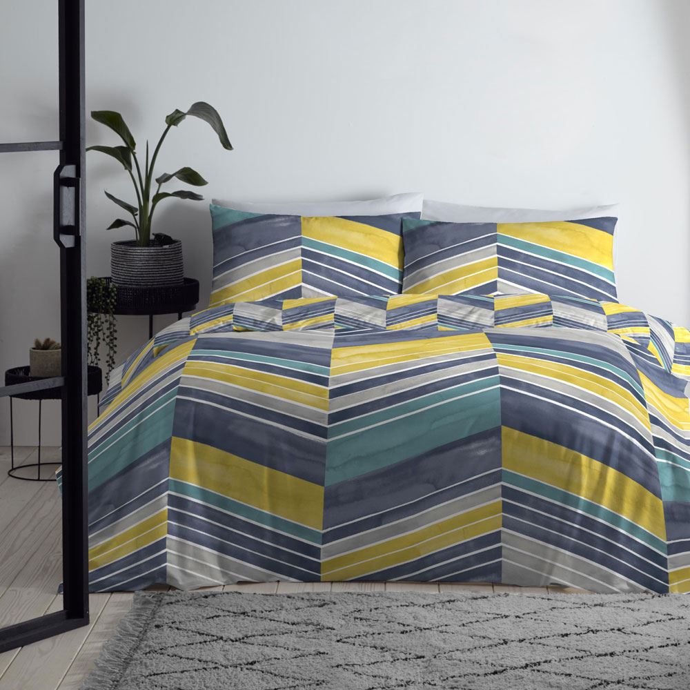 Fusion Branton Watercolour Chevron Print Easy Care Reversible Duvet Cover Set