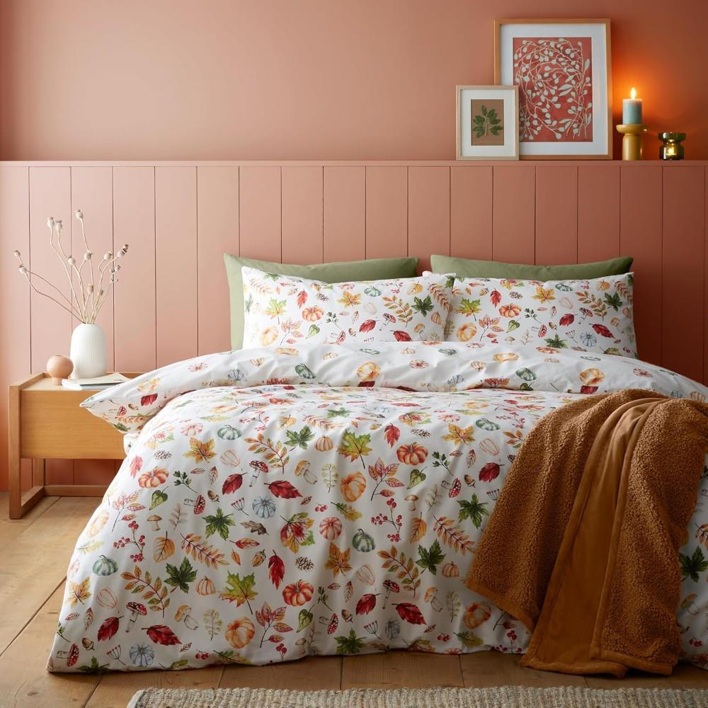 Catherine Lansfield Autumn Pumpkins Easy Care Reversible Duvet Cover Set