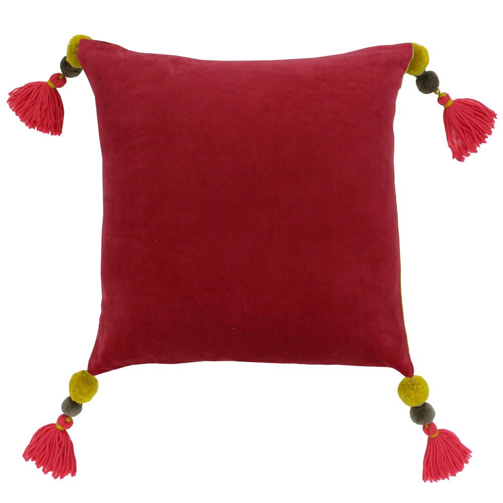 Riva Paoletti Poonam Faux Velvet Pom Pom Tasselled Cushion Cover