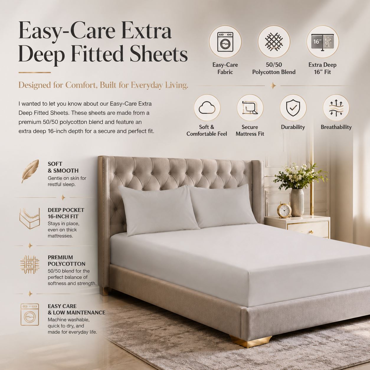 Night Zone Easy-care extra deep fitted sheets