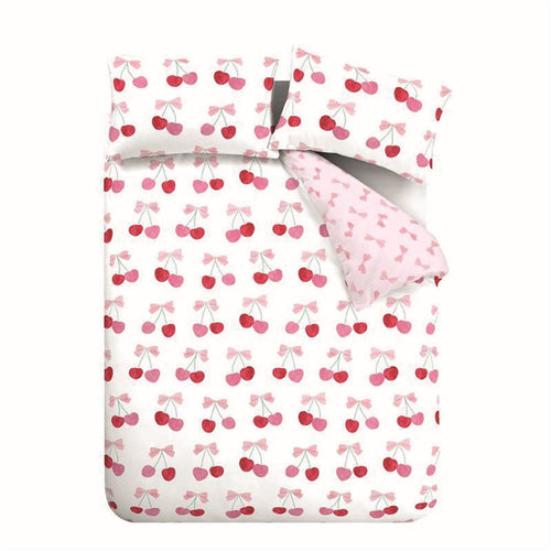 Catherine Lansfield Cherries and Bows Easy Care Reversible Duvet Cover Set