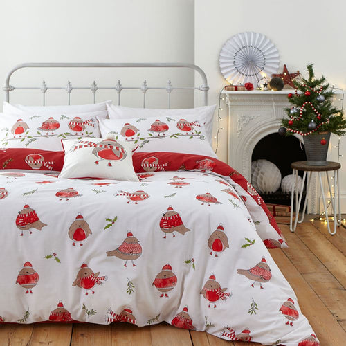 Catherine Lansfield Christmas Robins Easy Care Reversible Duvet Cover Set
