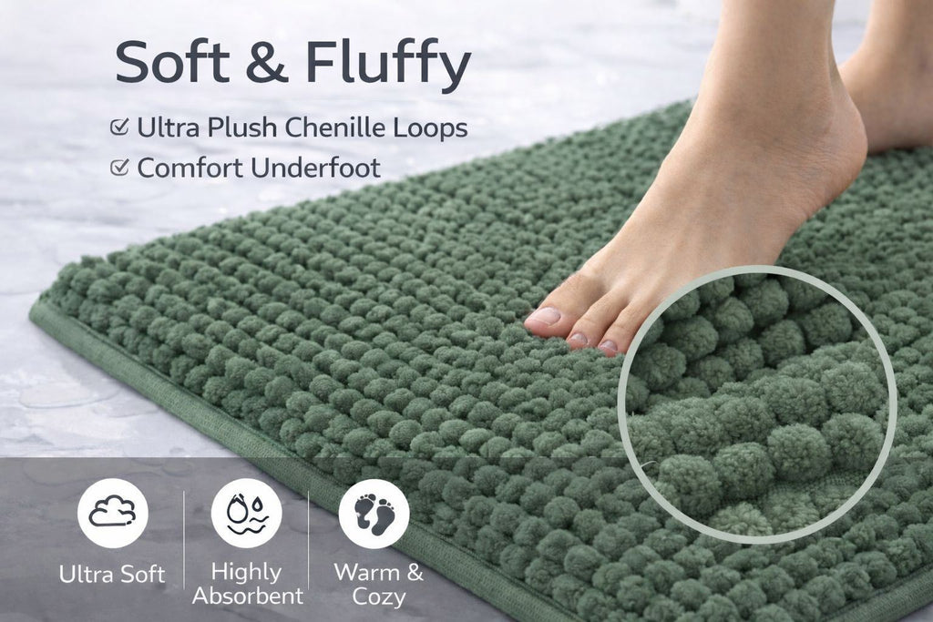 Night Zone Soft and Shaggy Chenille Loop 2 Piece Nonslip Bath Mat Set