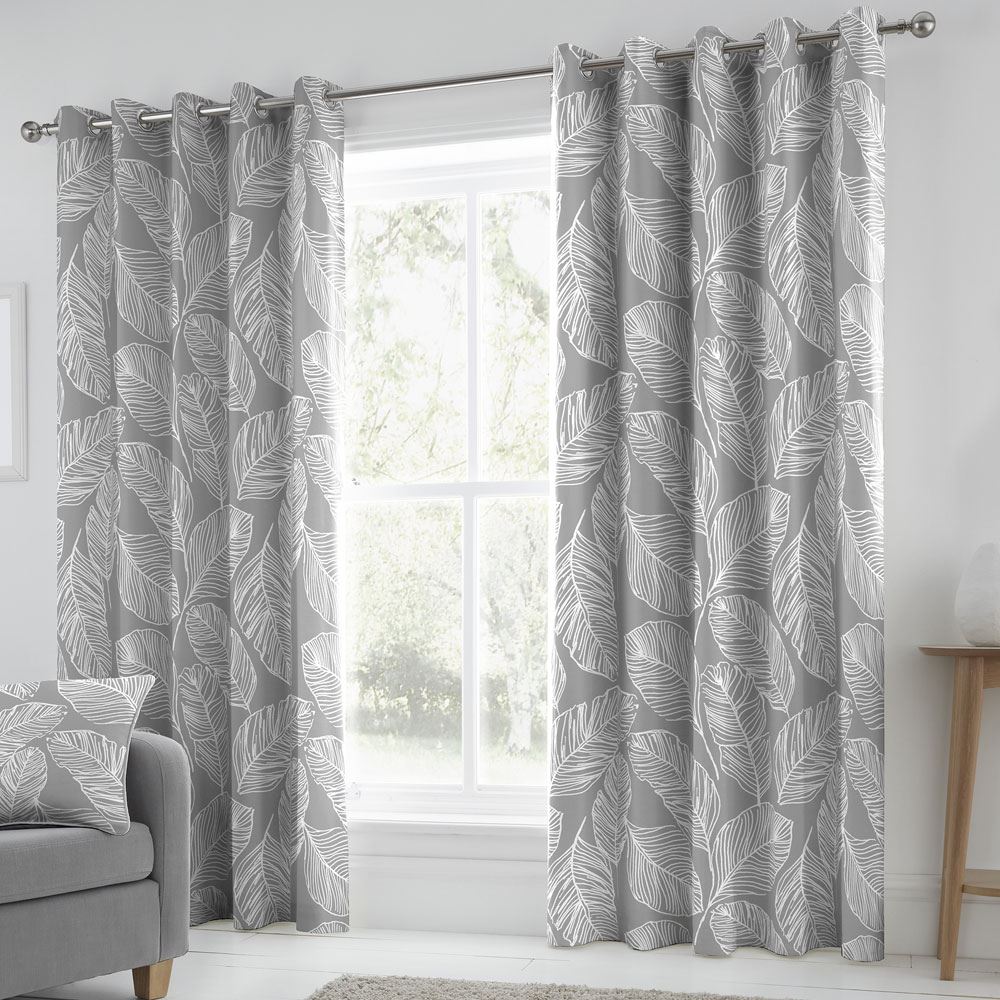 Fusion Matteo Botanical Palm Leaf Print 100% Cotton Eyelet Lined Curtains
