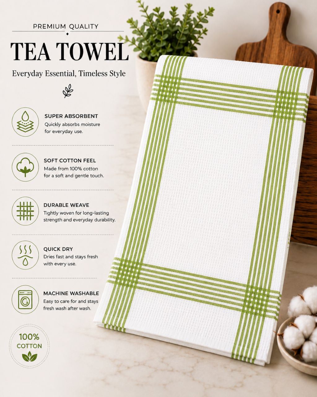 Night Zone Waffle Tea Towels 2 Pack, 100% Cotton
