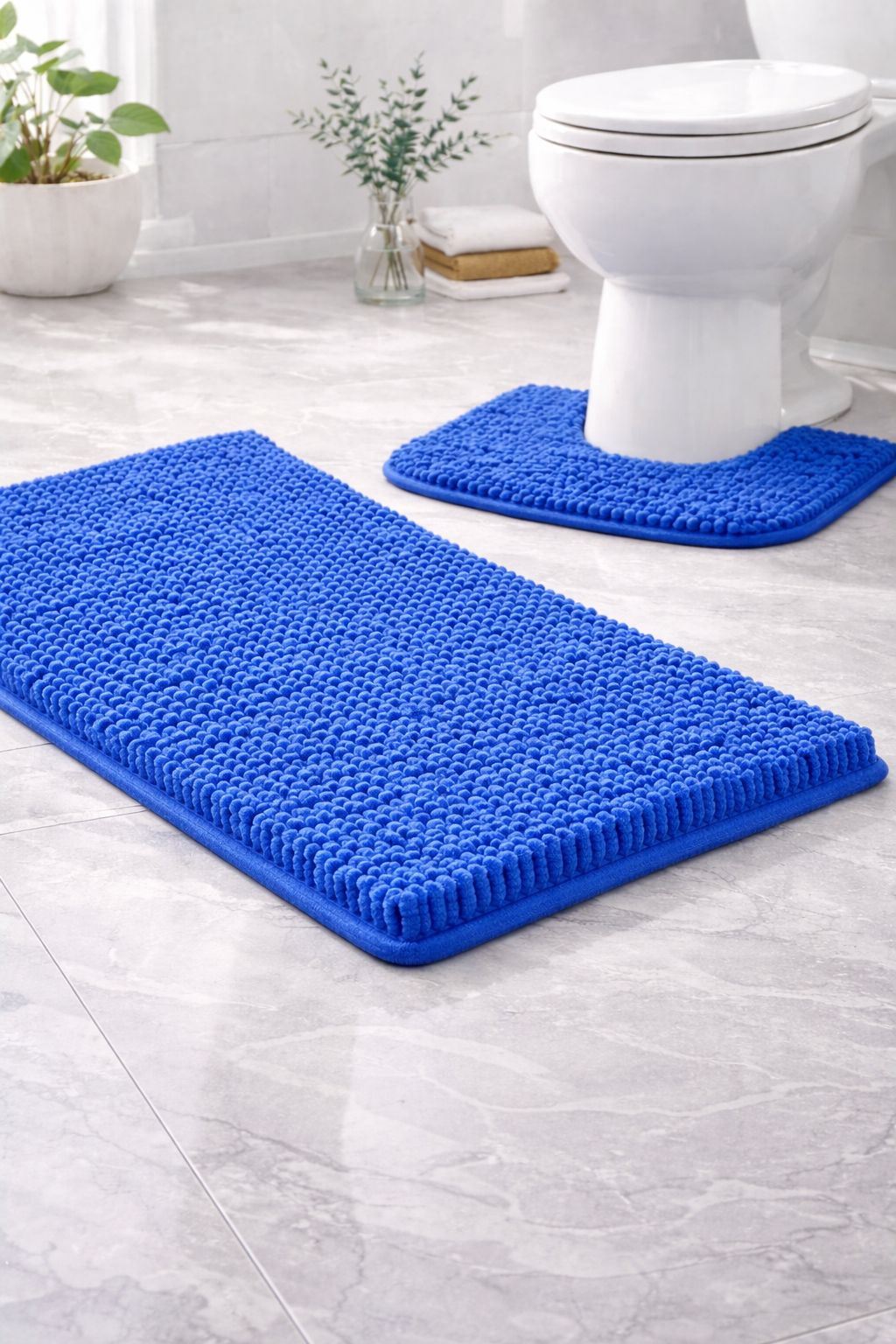 Night Zone Soft and Shaggy Chenille Loop 2 Piece Nonslip Bath Mat Set