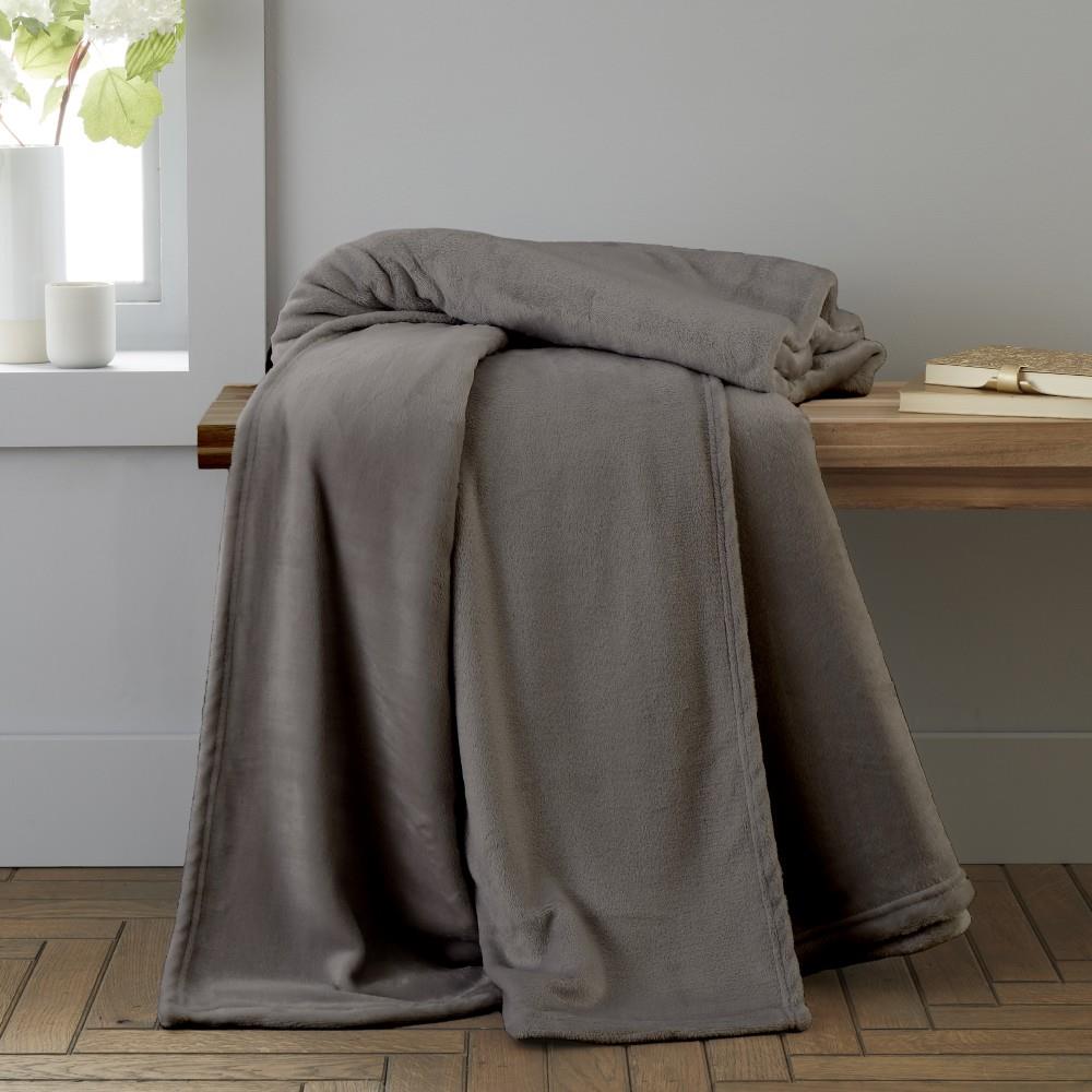 Catherine Lansfield Raschel Velvet Touch 130x170cm Blanket Throw Charcoal Grey