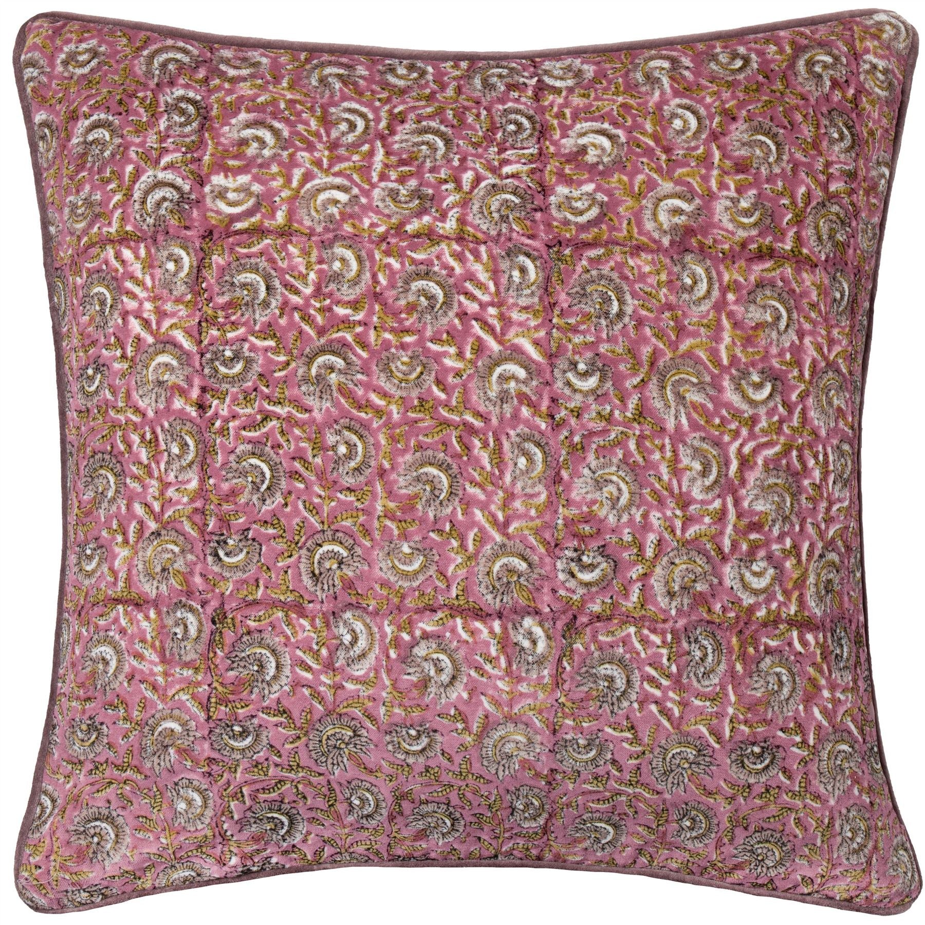Paoletti Chedworth Floral Velvet 100% Cotton Piped Edge Cushion Cover