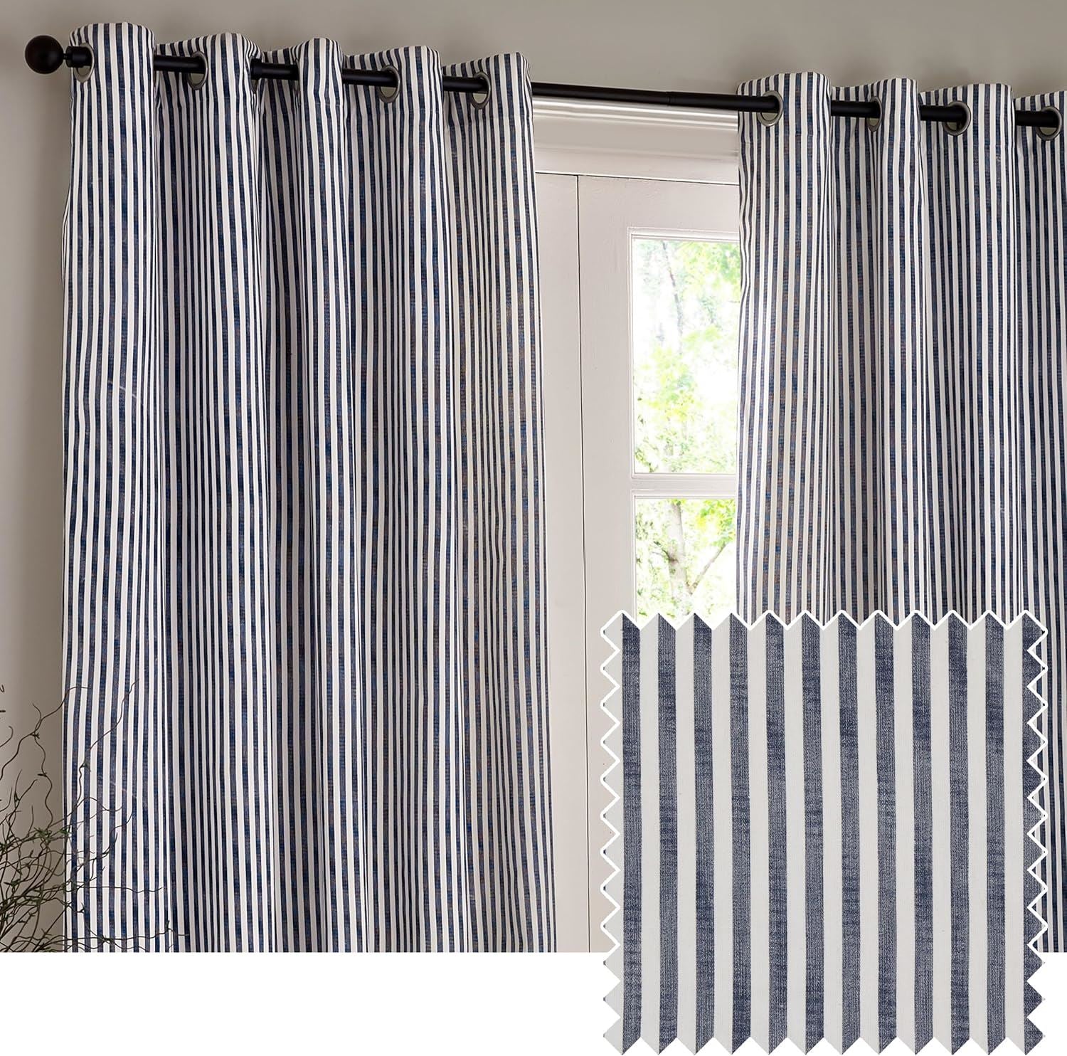 Yard Hebden Stripe Melange Print 100% Cotton Eyelet Lined Curtains