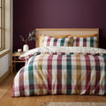 Catherine Lansfield Autumn Check Reversible Double Duvet Cover Set with Pillowcases Natural Plum