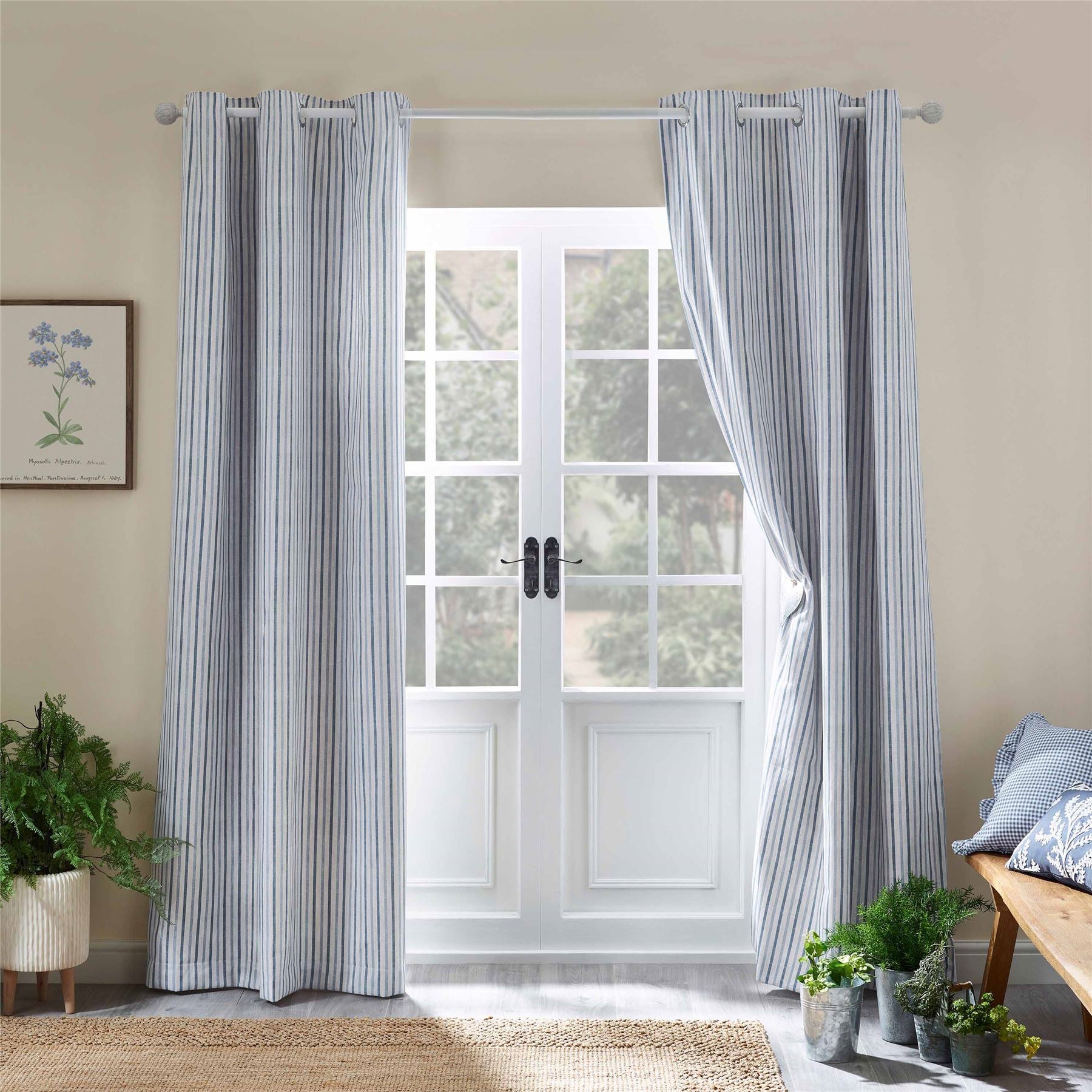 Catherine Lansfield Logan Stripe Eyelet Lined Curtains