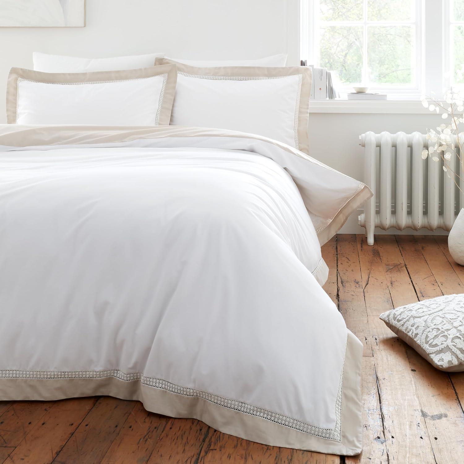 Bianca Oxford Lace 100% Cotton Percale 200 Thread Count Duvet Cover Set