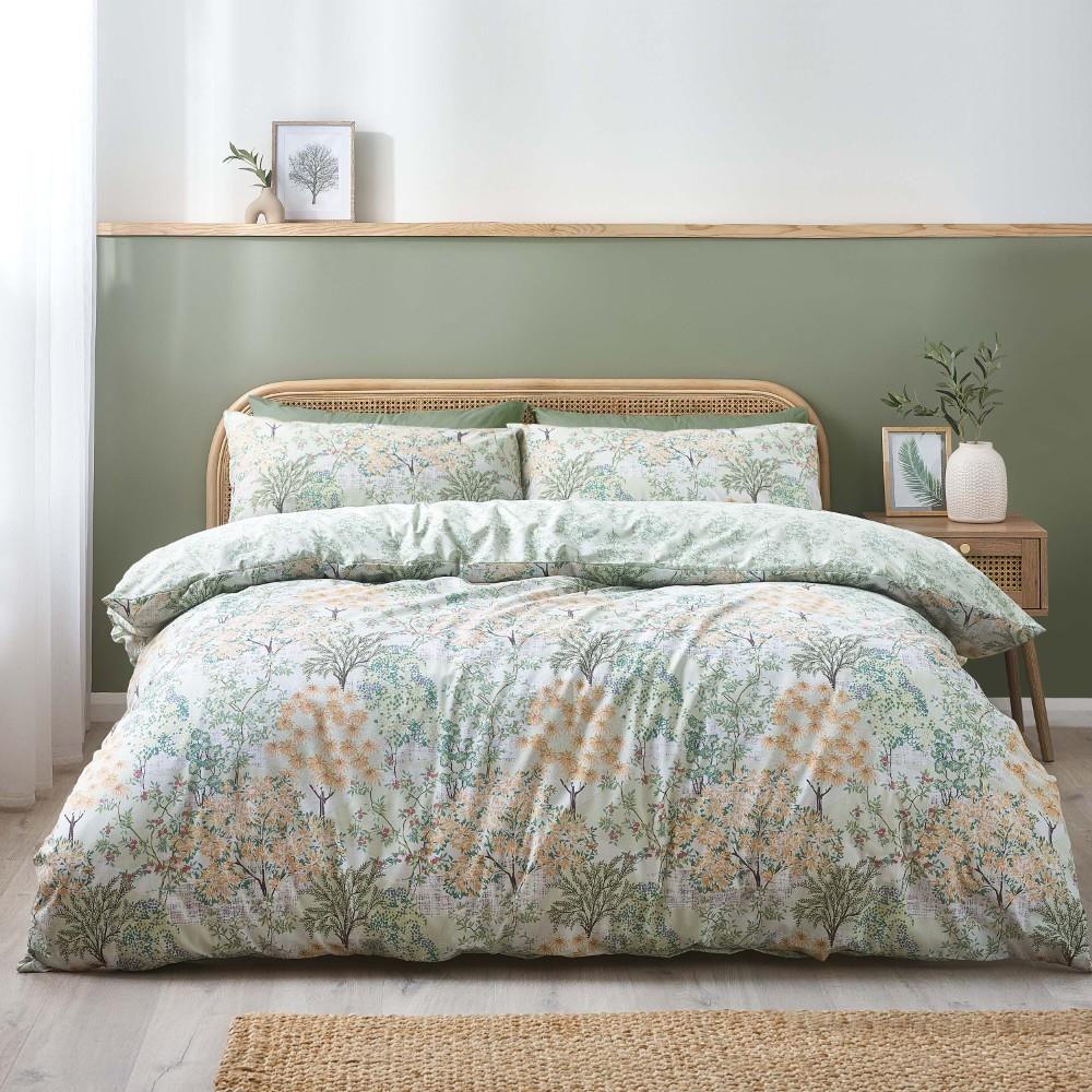 Catherine Lansfield Forest Blossom Reversible Single Duvet Cover Set with Pillowcase Green