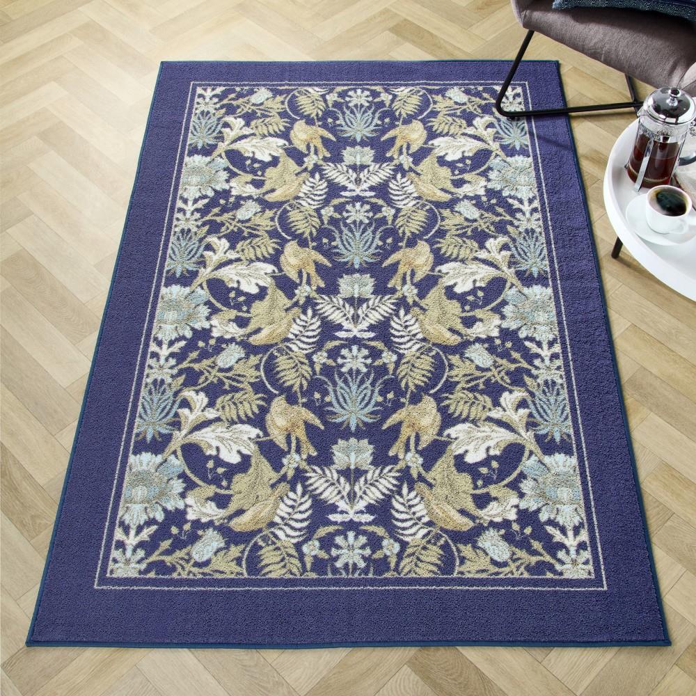 Dreams & Drapes Design Finch & Flower Bohemian Damask Woven Non-Slip Rug