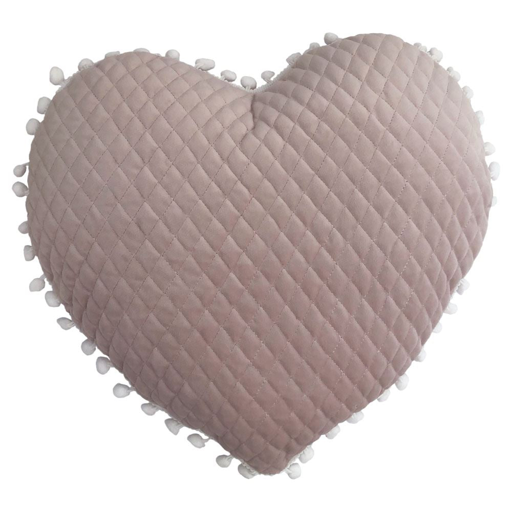 Little Furn Heart Shaped Faux Velvet Pom-Pom Fringe Filled Cushion