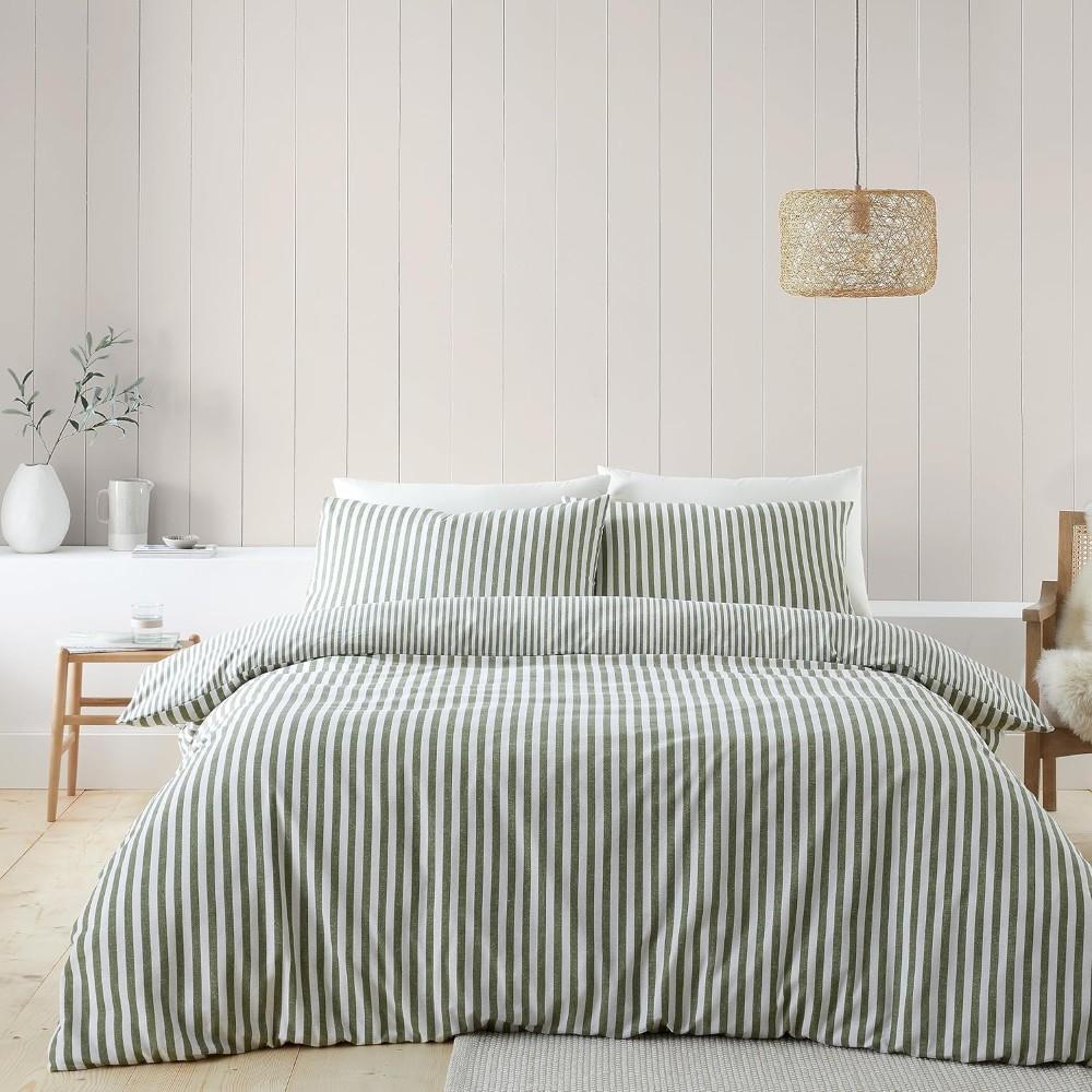 Catherine Lansfield Stripe 100% Brushed Cotton Reversible Duvet Cover Set