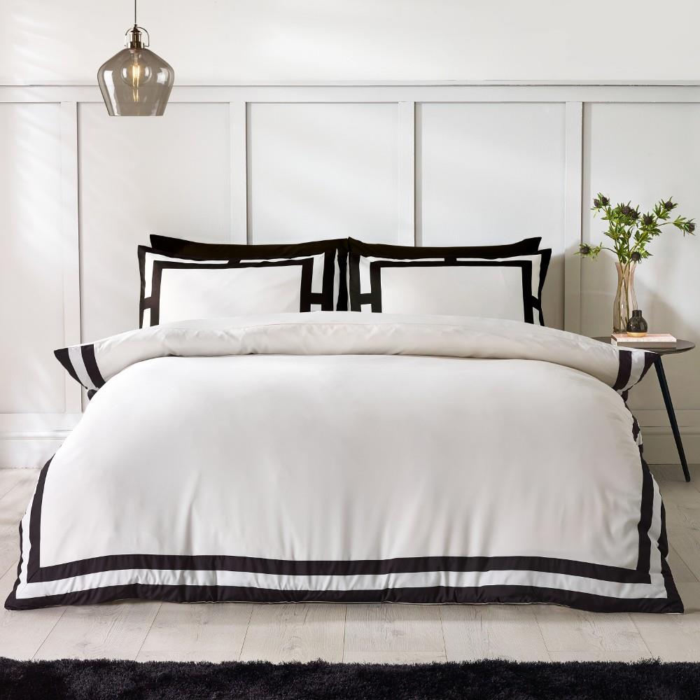 Catherine Lansfield So Soft Mono Panel King Duvet Cover Set with Pillowcases Cream Black