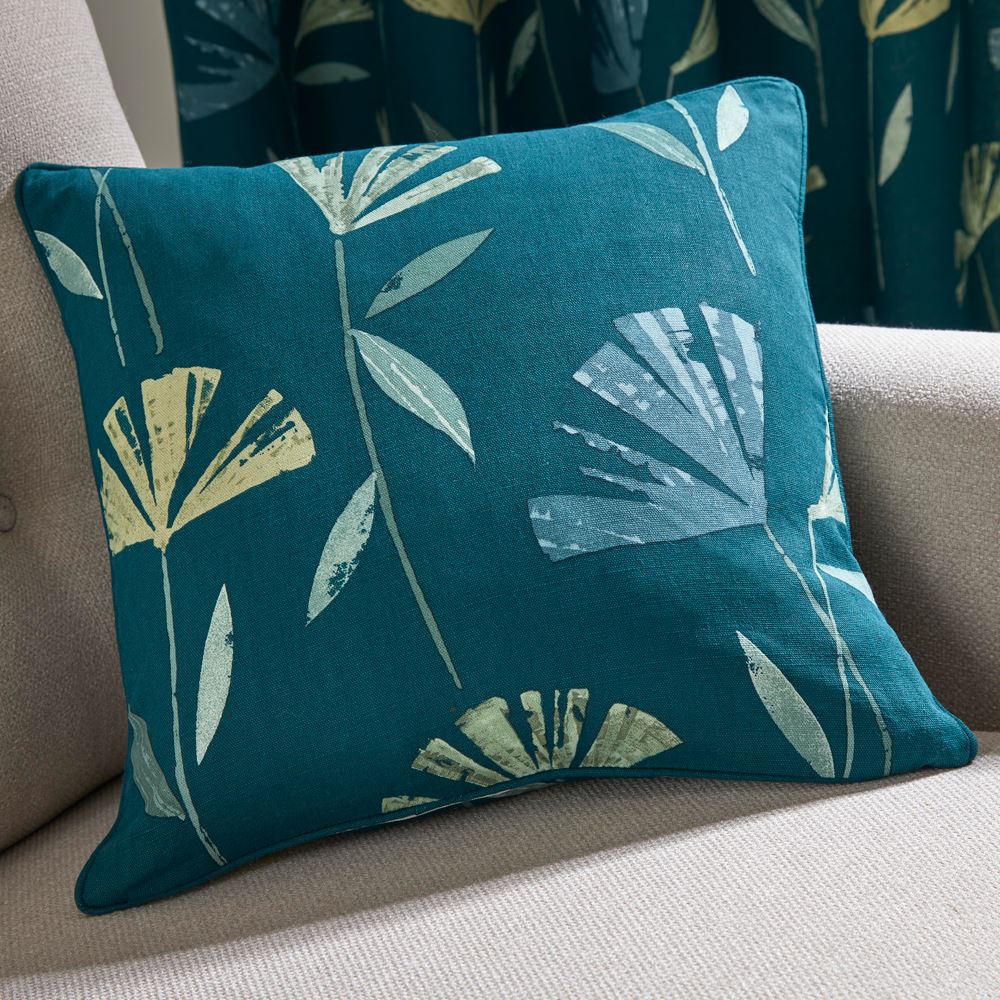 Fusion Dacey Contemporary Floral Print 100% Cotton Piped Edge Filled Cushion