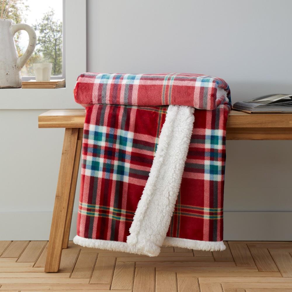 Catherine Lansfield Cosy Kelso Check 130x170 cm Blanket Throw Red