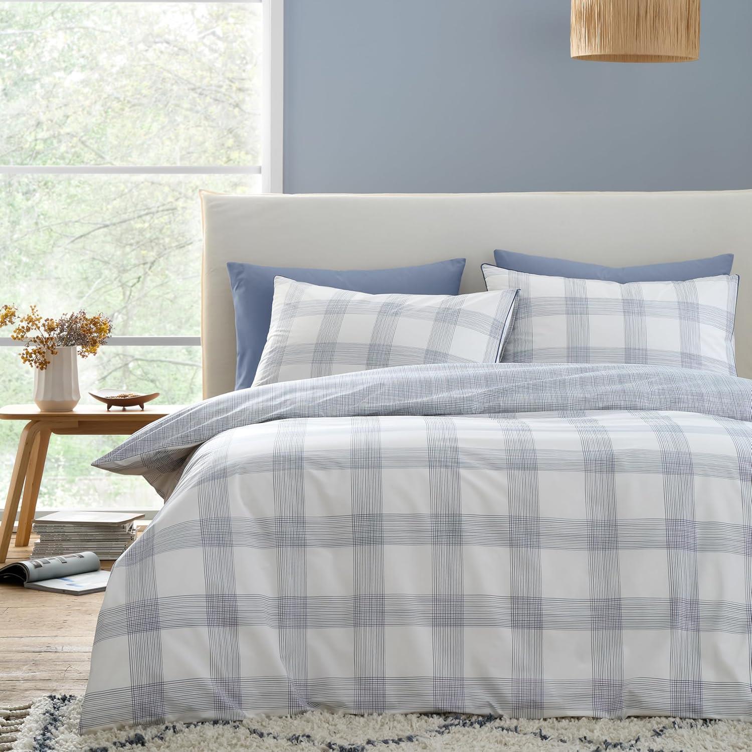 Bianca Marlow Check 100% Cotton Percale 200 Thread Count Reversible Duvet Cover Set