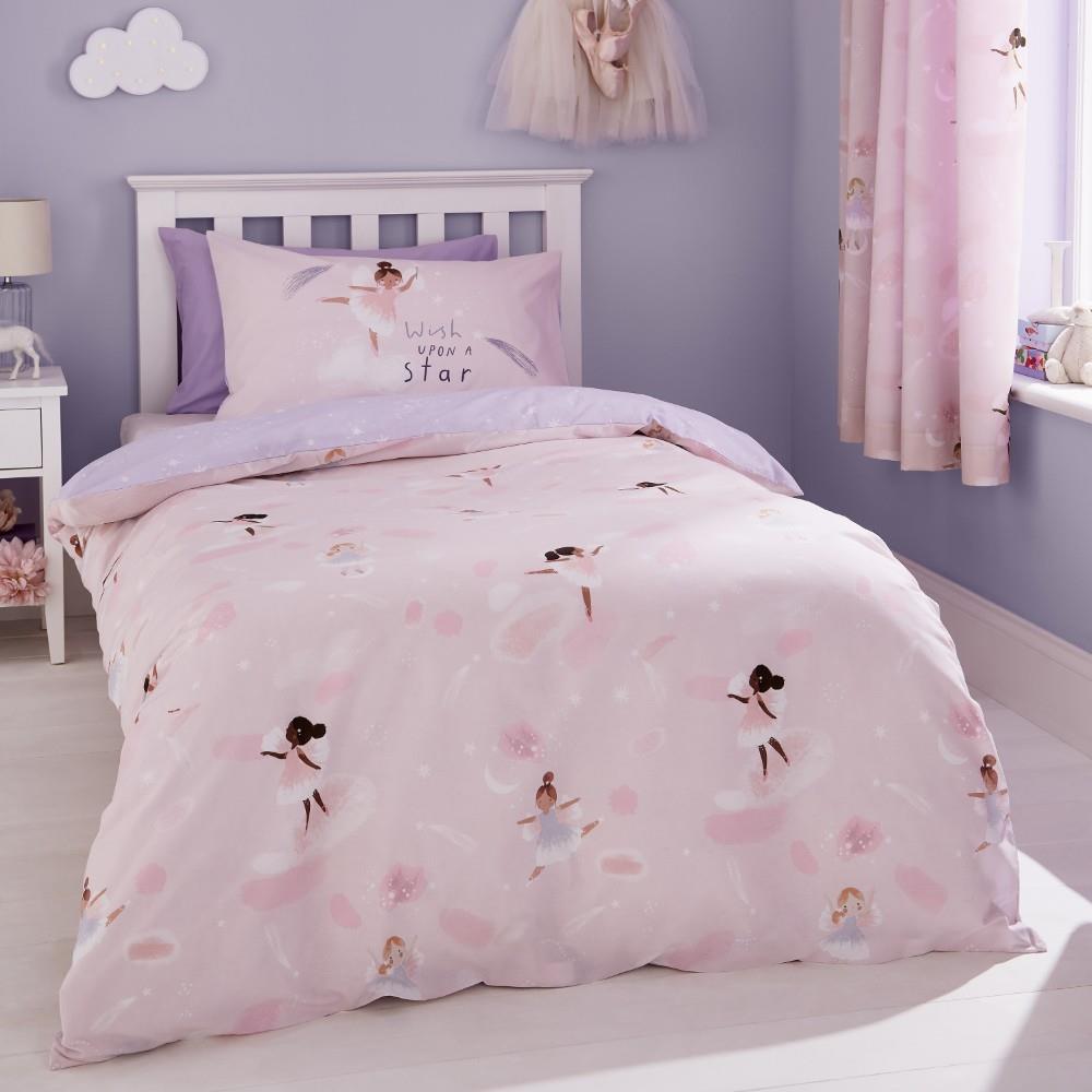 Catherine Lansfield Dancing Fairies Reversible Single Duvet Cover Set with Pillowcase Pink