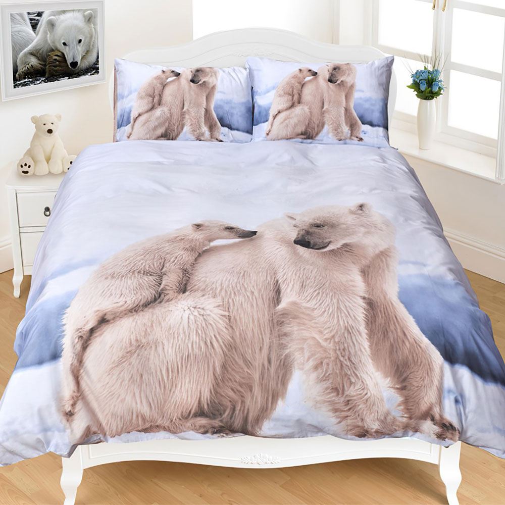 Night Zone Polar Bear 3D Photographic Print Duvet Cover Set, Natural
