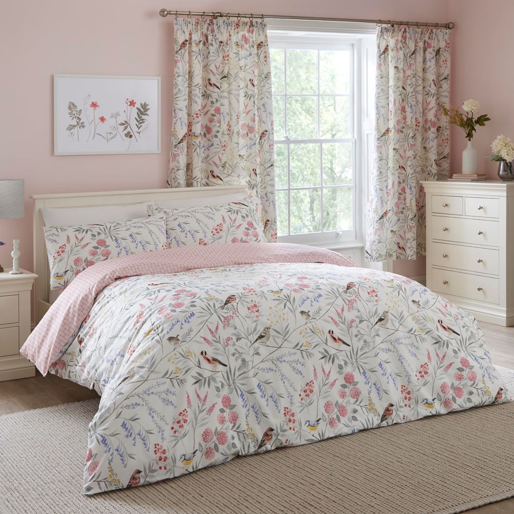 Dreams & Drapes Caraway Garden Birds Print Reversible Easy Care Duvet Cover Set