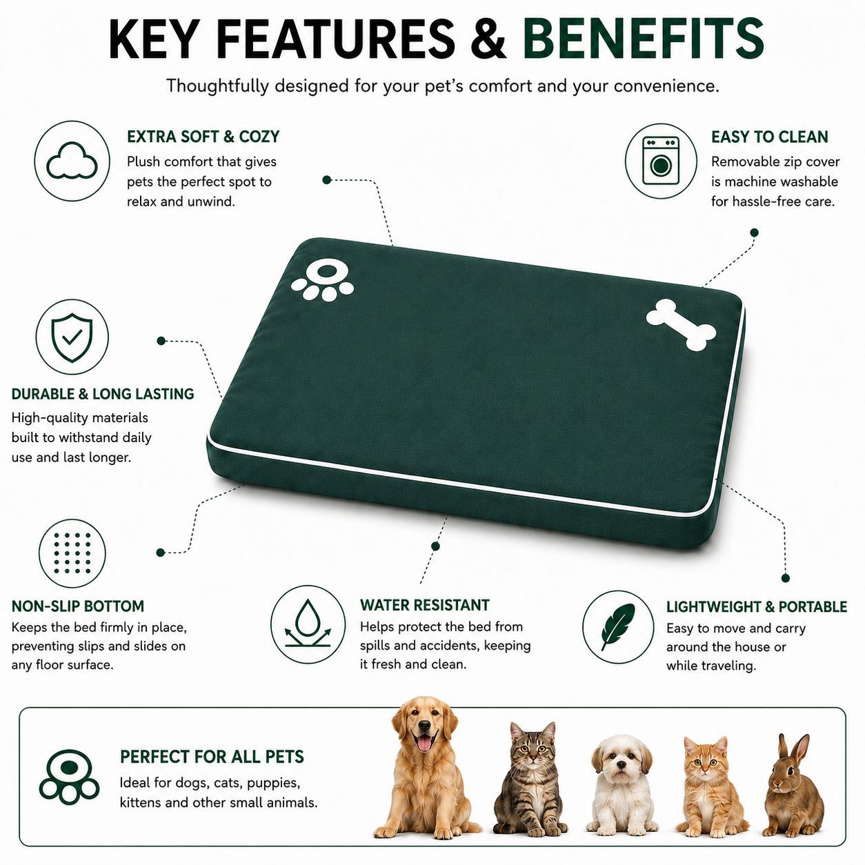 Night Zone Super Soft Bone & Paw Pet Bed Mat
