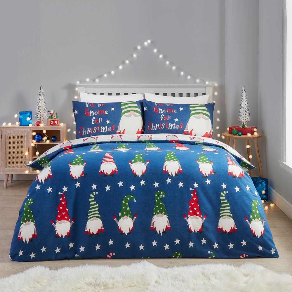 Fusion Christmas Gnome For Christmas 100% Brushed Cotton Reversible Duvet Cover Set