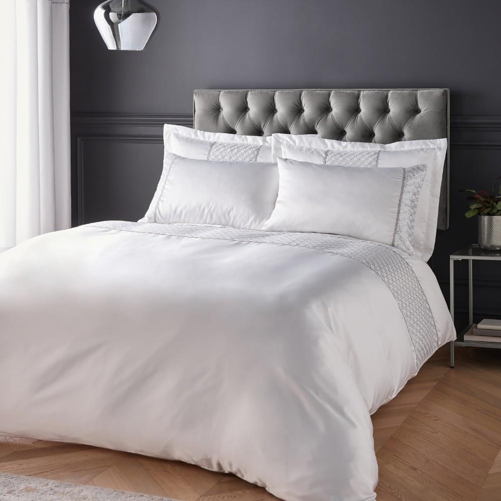 Catherine Lansfield Deco Sequin Double Duvet Cover Set with Pillowcases White