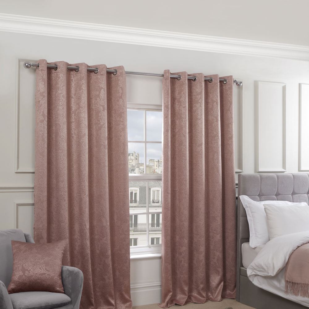 Emma Barclay Regency Parisian Damask Woven Thermal Blackout Eyelet Curtains, Blush, 46 x 54 Inch