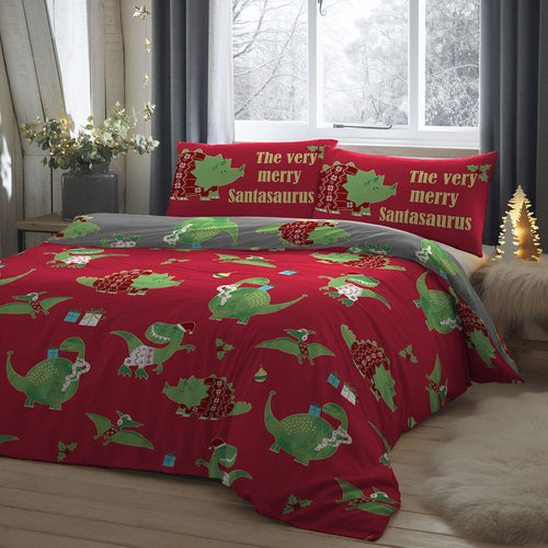 Bedlam Christmas Santasaurus Glow In The Dark Cotton Rich Reversible Duvet Cover Set