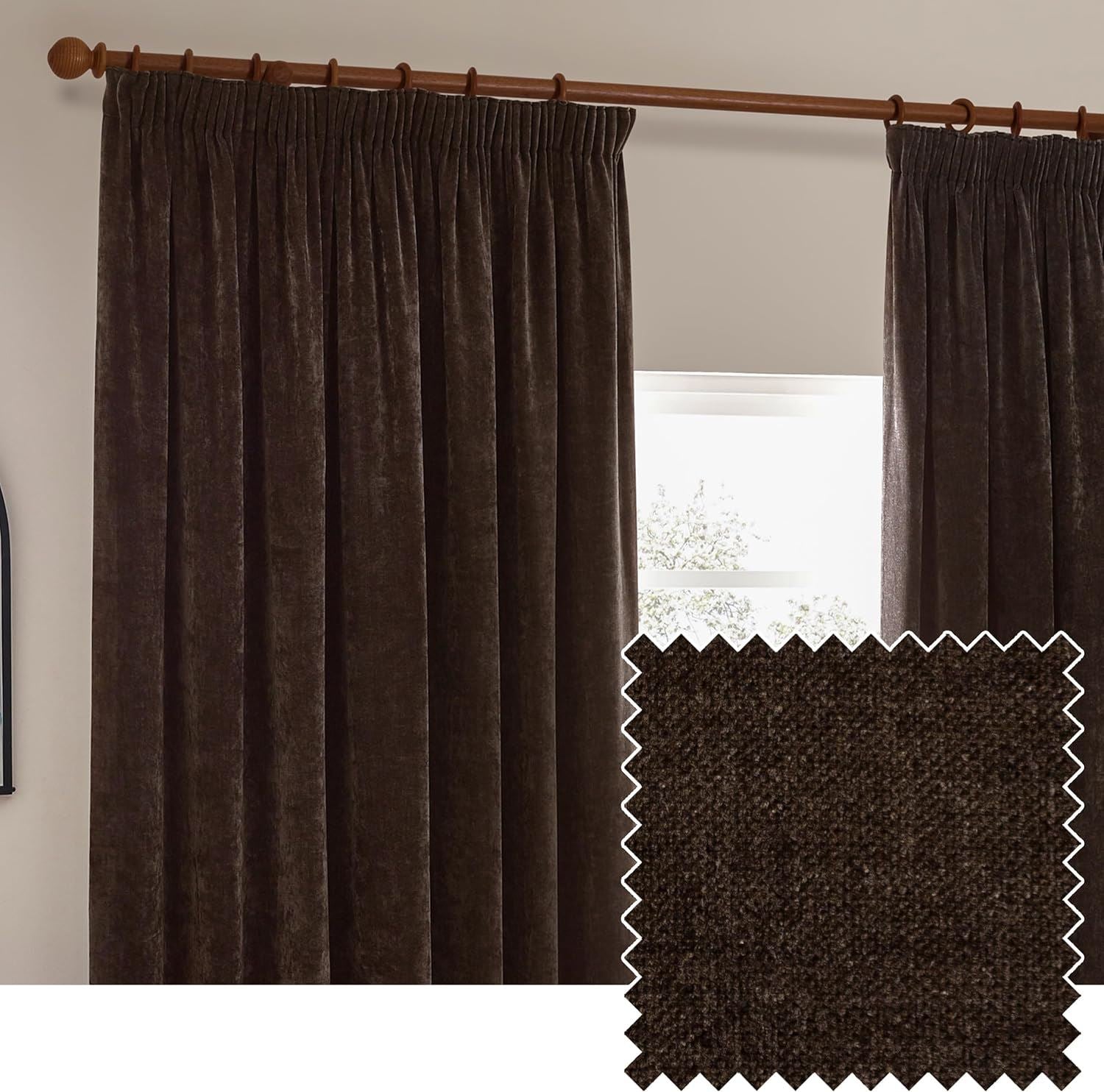 Yard Heavy Chenille Velvet Blackout Pencil Pleat Lined Curtains